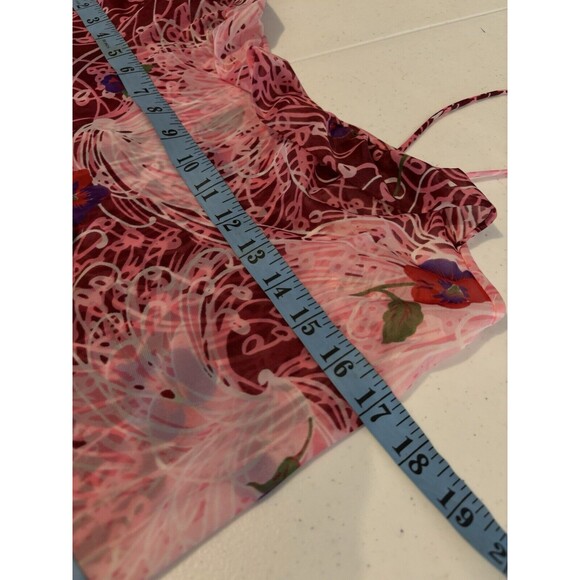 Vintage Vanity Fair Mod Slip Dress 38 L Retro Pink Floral Nylon Whimsical Ruffle - Picture 4 of 13